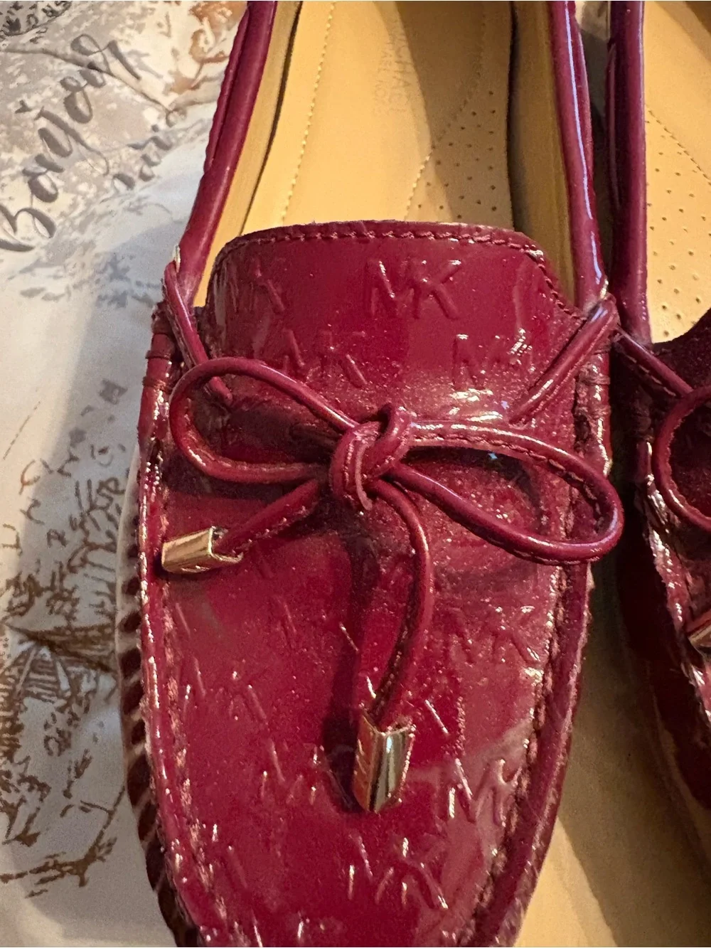 Michael Kors Women's Patent Burgundy Bow Moccasin Loafers